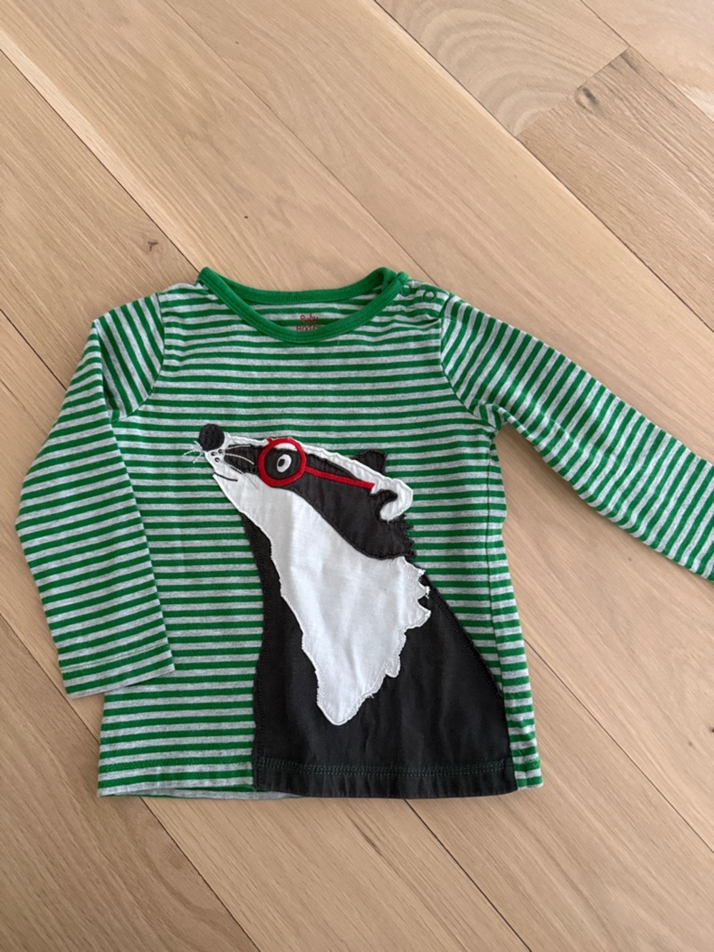 Mini Boden Green Striped Long-Sleeve Top with Badger Applique